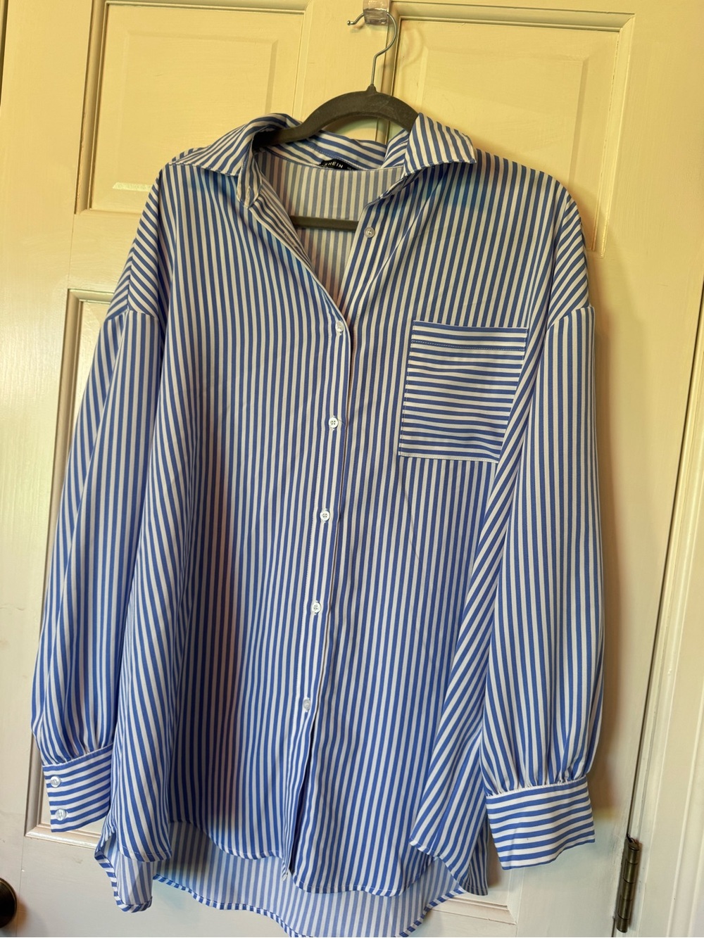 SHEIN Blue and White Striped Button-Down Shirt